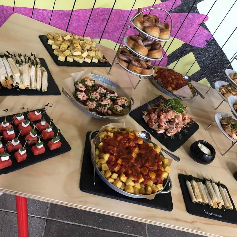 A buffet spread laid out by The Catering Dept