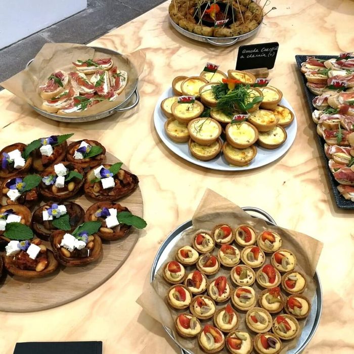 A buffet spread of tartlets and canapés